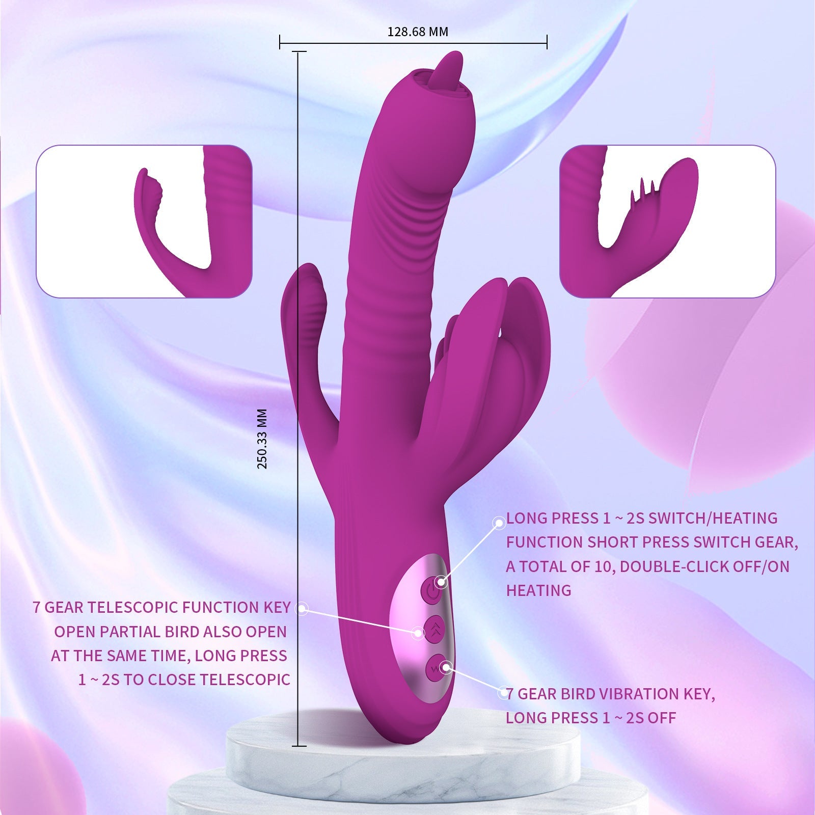 Vibrador de aquecimento e lambedura de língua retrátil totalmente automático