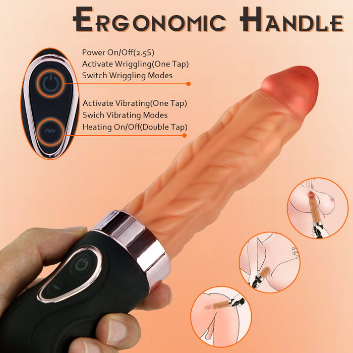 Riley 7 Wriggling Quiet 9 Vibrador Aquecimento Vaginal Anal Vibrador Realista Dildo 9,65 Polegadas