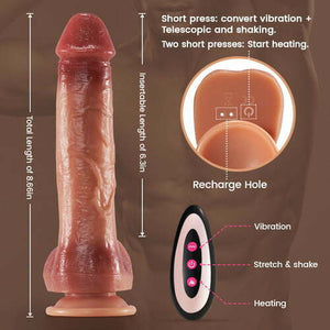 9 Vibração 3 Empurrão e Balanço Aquecimento Inteligente Vibrador Realista Dildo 6,3 Polegadas